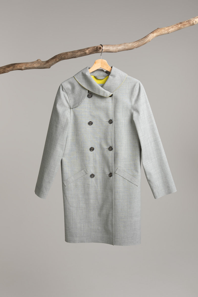 Double Breasted Coat | Grey / Lemon – Handmade in Scotland, Hancock Archive