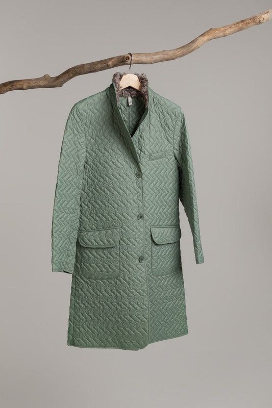 Fur Collar Quilted Coat | Dark Sage