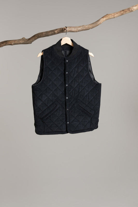 Cord Quilted Gilet | Black