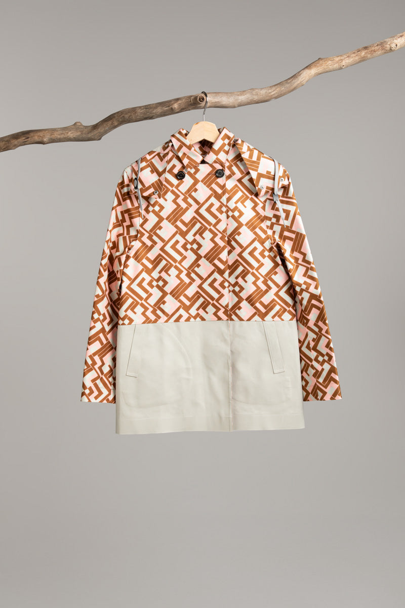 Two Tone Jacket with Hood | Tan / Chevron