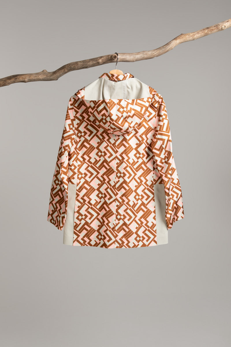 Two Tone Jacket with Hood | Tan / Chevron