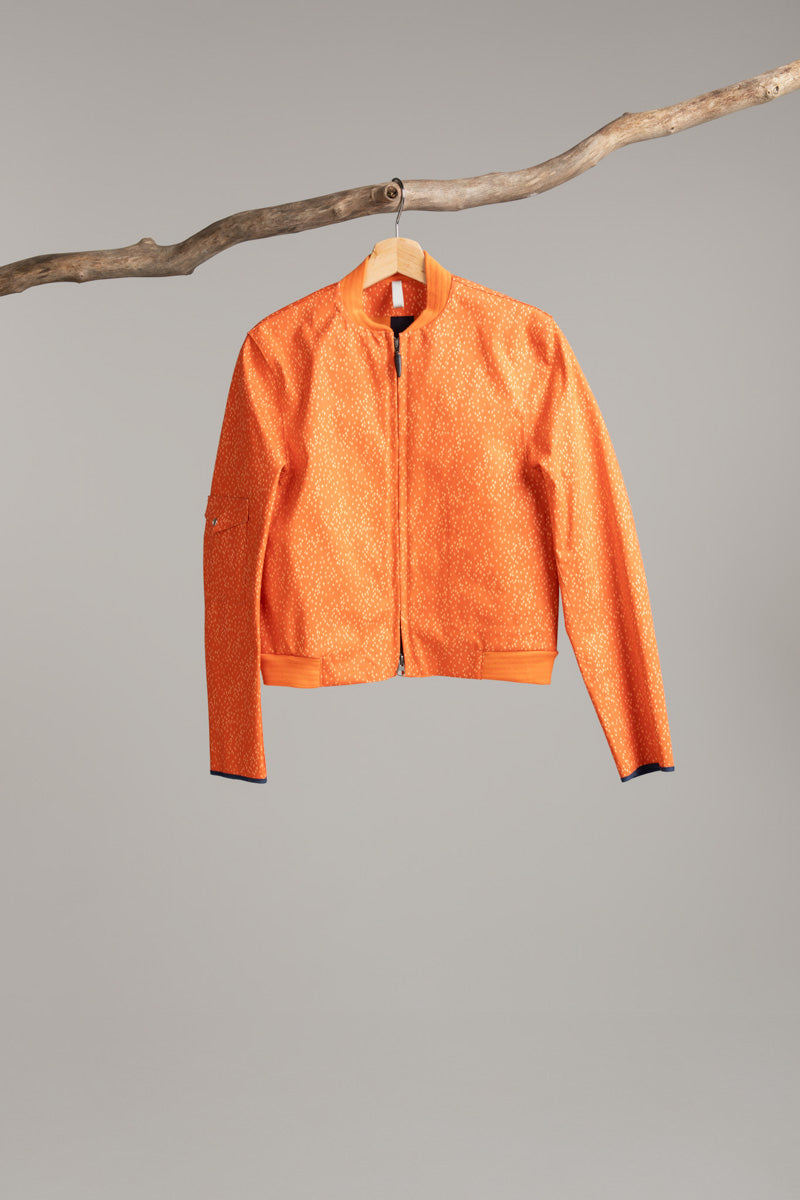 Bomber with Sleeve Pocket | Orange Liberty Print