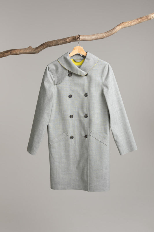 Double Breasted Coat | Grey / Lemon – Handmade in Scotland, Hancock Archive